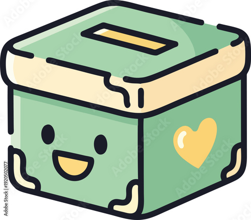 Kawaii Zakat Box Illustration, Ramadan Alms Box Character for Children