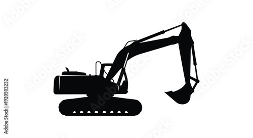 A stark black silhouette of a heavy duty excavator machine showcasing its powerful construction design silhouette high quality professional detailed modern elegant