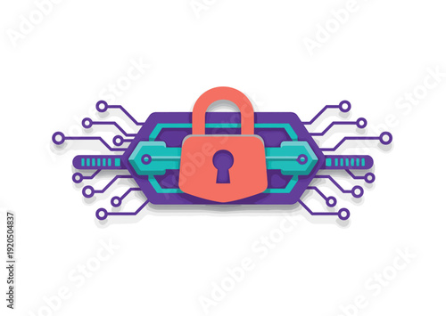 Cybersecurity lock icon on circuit board background.