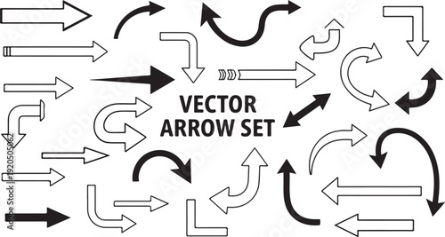 A comprehensive set of vector arrows in various shapes and directions isolated on white background, Vector