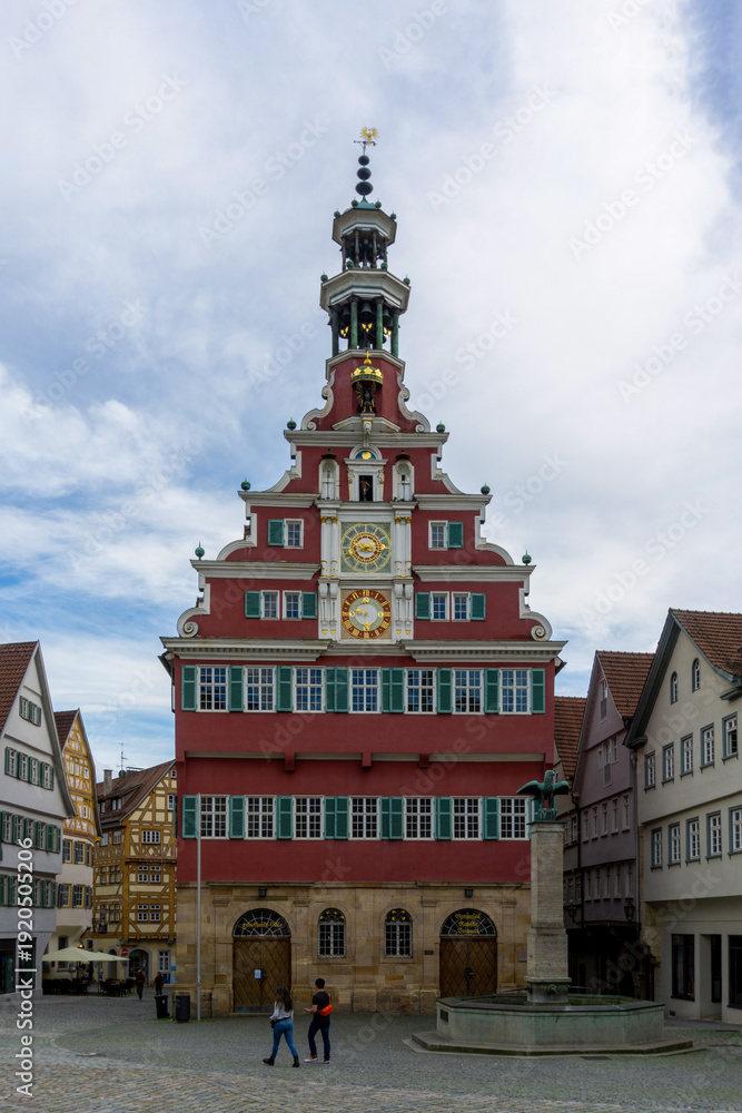 Fototapeta premium Old Town Hall in Esslingen am Neckar Germany Featuring Renaissance Gable and Astronomical Clock