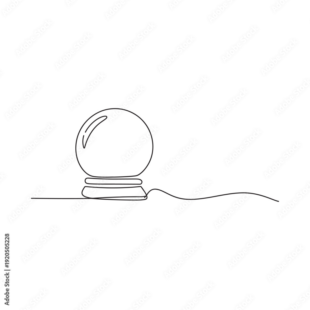 Obraz premium Simple one line drawing of a crystal ball resting on a small stand