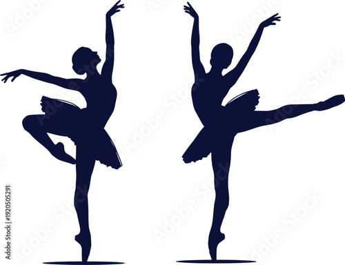Ballerina dance silhouettes set classical ballet dancers elegant pose black female performer vector illustration isolated