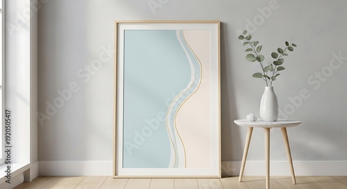 Minimalist Beach Artwork Displayed in a Modern Room with Natural Light.