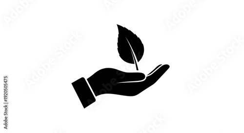 Hand Holding Leaf Icon Symbol Illustration.