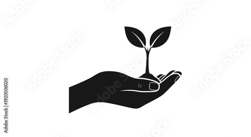 Hand Holding Small Plant Silhouette.