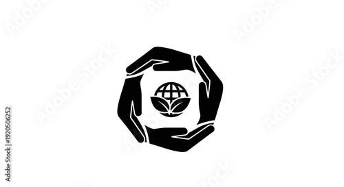 Hands Holding Earth Logo Illustration.