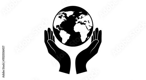 Hands Holding Globe Silhouette Illustration.