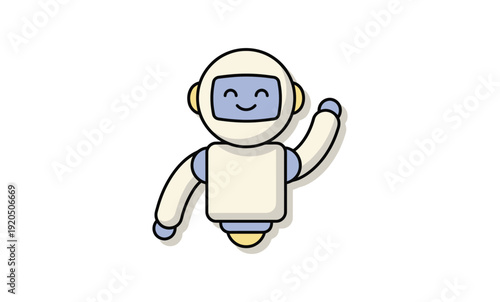 Friendly Cartoon Robot Vector Illustration Waving AI Assistant Icon Cute Tech Mascot