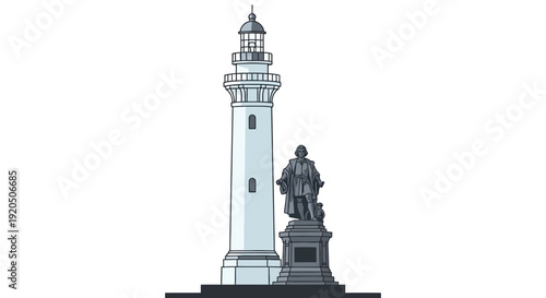 Lighthouse with Statue Illustration Design.