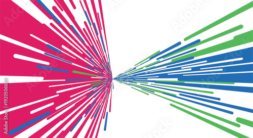 Abstract explosion of colorful lines converging to a central point, representing data, speed, and connection