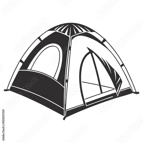 Vector illustration of a green camping tent icon isolated on white, representing outdoor adventure and nature tourism for summer hiking and leisure forest travel