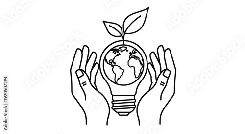 Hands cradling earth within a lightbulb representing environmental protection high quality