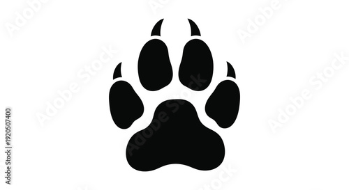 A stark black animal paw print is prominently displayed against a clean white background a striking silhouette high quality