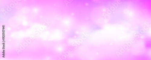 Dreamy pastel pink sky with glitter sparkles and soft clouds creates a magical backdrop. Cute unicorn-themed background with bokeh stars and princess fantasy elements.