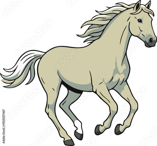 White Galloping Horse Vector Illustration Isolated