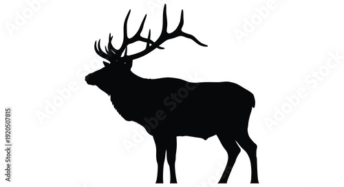 A striking black silhouette of a majestic elk stands proudly showcasing impressive antlers a powerful silhouette high quality