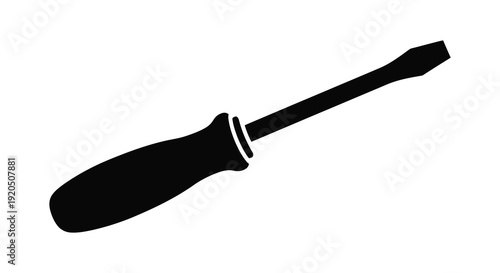 A stark black silhouette of a flathead screwdriver against a white background emphasizing its simple form silhouette high quality