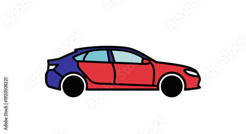 Red and Blue Car Side View.