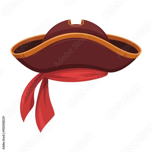 Cartoon illustration of a red cowboy hat with orange trim and red neck tie