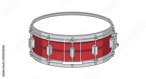 Red Snare Drum Illustration with Silver Hardware.