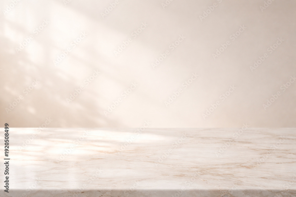Fototapeta premium Sunlight streaming through clouds onto a marble surface in a serene environment viewed from the side 