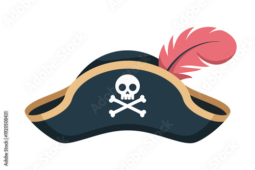 Pirate hat with skull and crossbones and red feather accessory