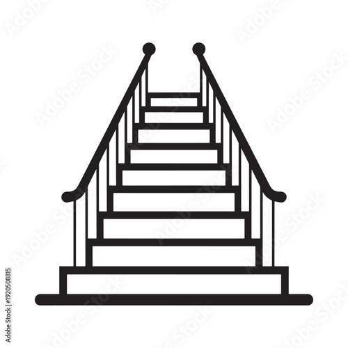Simple black and white illustration of a stairway with railings