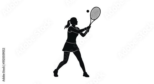 A dynamic black silhouette of a female tennis player preparing to strike a ball with power silhouette high quality
