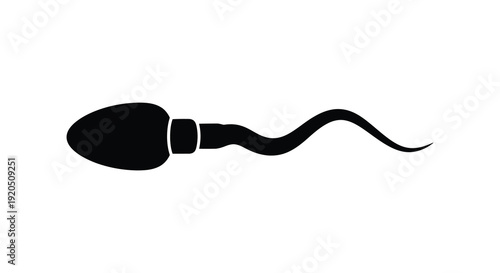 A stark black illustration depicts a human sperm cell on a white background showcasing reproductive biology as a silhouette