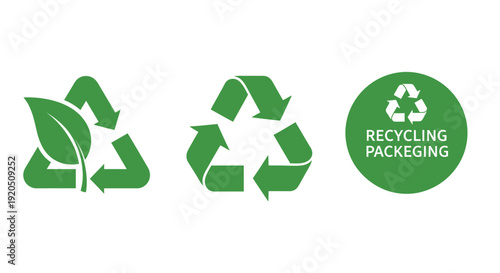 Green recycling symbols depicting reuse packaging and environmental consciousness high quality