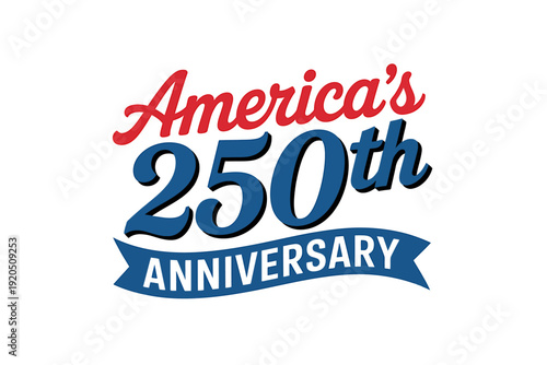 Americas 250th Anniversary celebration logo with blue and red text on transparent background