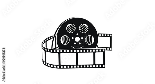 Black and white film reel with perforated film strip a classic movie symbol