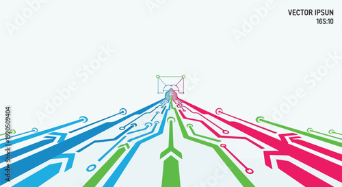 Abstract digital network pathways converging towards a central point, representing data flow and connectivity in technology.