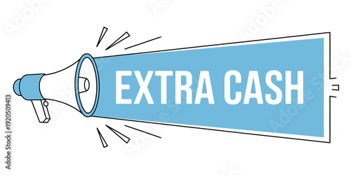 Megaphone announcing extra cash with sound waves coming out  financial promotion tool