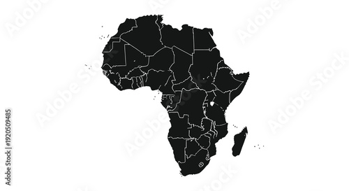 A stark black outline depicts the continent of africa showcasing its nation borders as a silhouette high quality professional