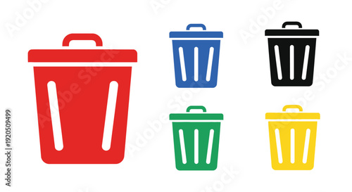 Colorful trash cans red blue black green and yellow vector icons