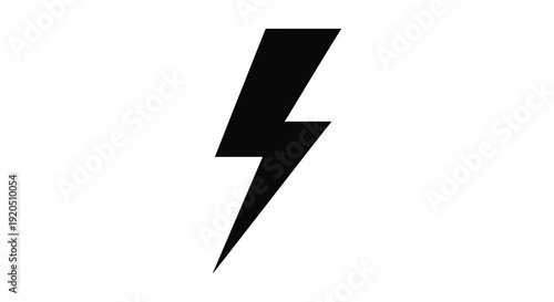 A stark black lightning bolt graphic stands out against a white background representing energy and power silhouette high quality