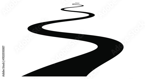 A winding dark road curves dramatically against a bright white background creating a striking silhouette high quality professional detailed