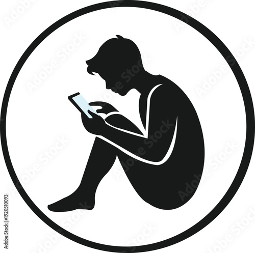 Clean modern silhouette of a teenager engaged with a digital device