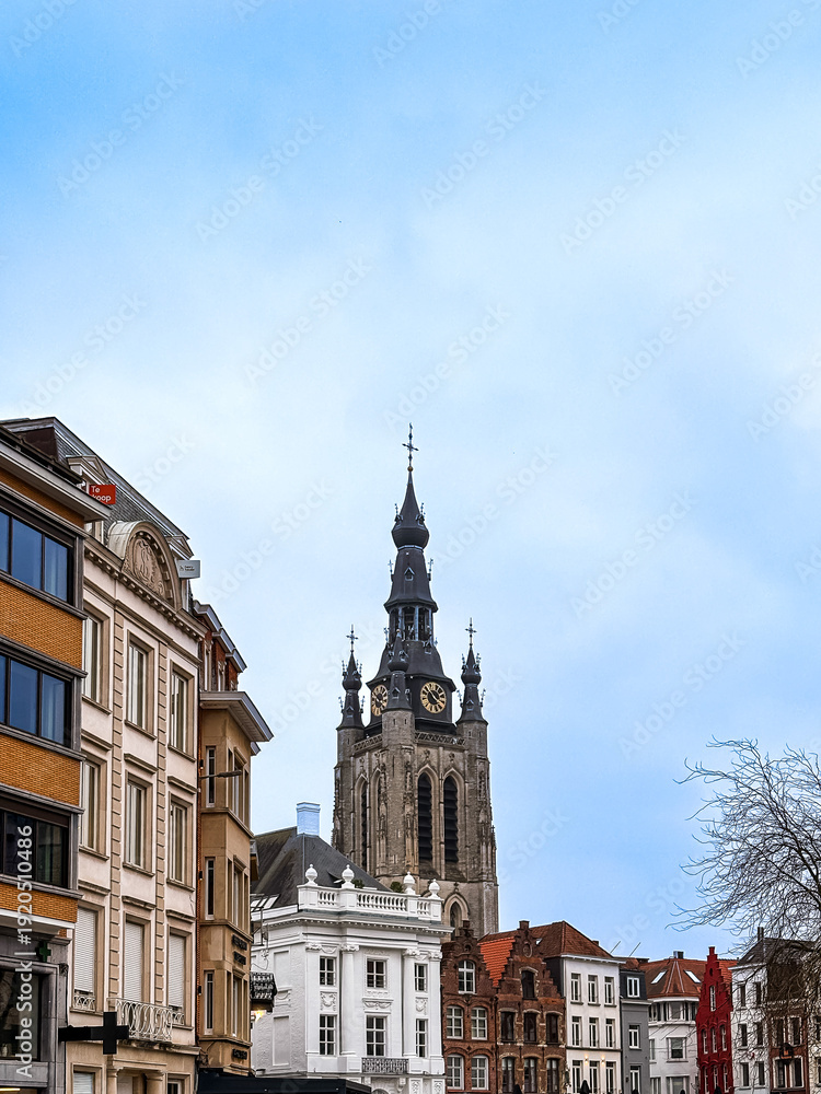 Obraz premium Traditional Cathedral building in Kortrijk, Belgium