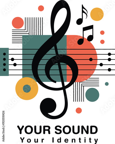 Vibrant music symbol with colorful geometric shapes representing unique sound and identity