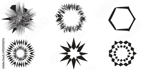 Collection of six unique black and white geometric shapes