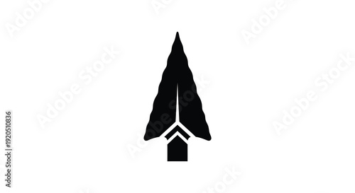 A striking black arrowhead shape is prominently displayed against a clean white background a bold silhouette high quality professional