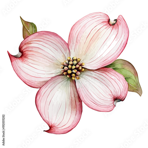 watercolor vector of Flowering Dogwood Flower , isolated on a white background.