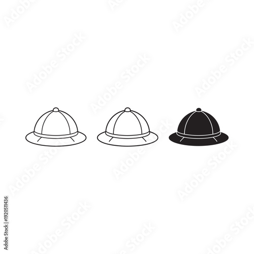 Three pith helmets in varying shades of gray and black illustration
