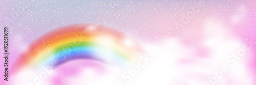 Cute pink glitter backdrop with pastel rainbow hues and sparkling bokeh. Dreamy gradient texture evokes magical unicorn fantasies and sweet candy-colored skies.
