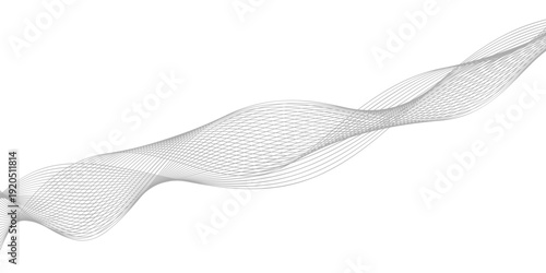 Blue necktie isolated on white background featuring a wavy blue vector design with a flowing 3D pattern of light gradient curves and motion lines
