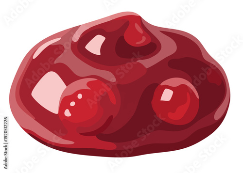 Red liquid splash with droplets and shiny surface.