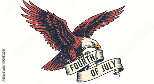 Majestic Bald Eagle with Fourth of July Banner Illustration.
